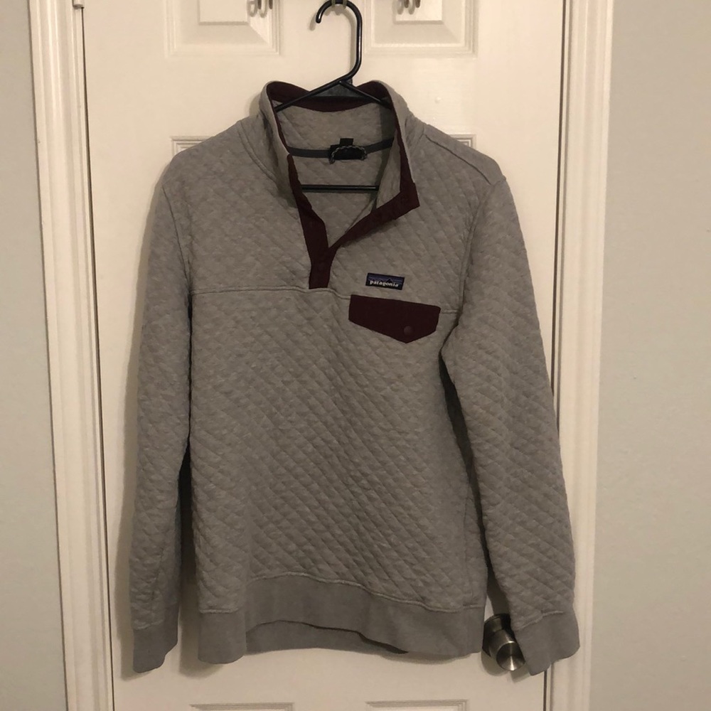 Patagonia Grey & Maroon Quarter Zip Quilted Jacket